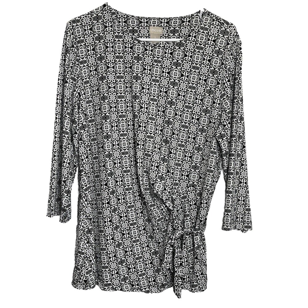 Chico's Art Moroccan Victorian Damask Blouse 3/4 sleeve 2 L (13)